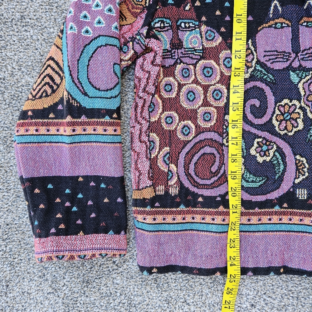 Laurel Burch Cat Tapestry Jacket Heavy Knit Sweater Rare Vintage Womens Size XL - Picture 6 of 16